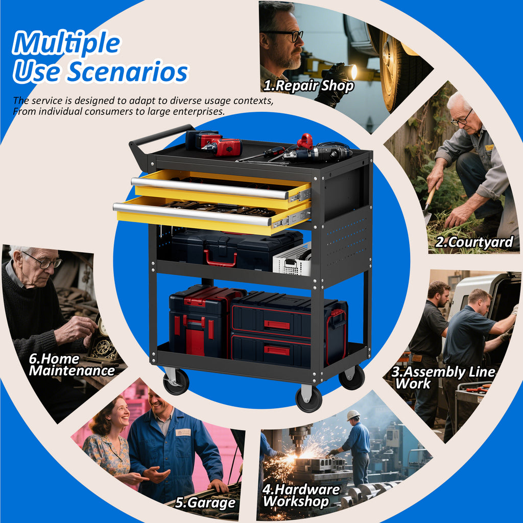 Heavy-Duty Rolling Tool Cart with Drawer & Pegboard, Mobile Garage Storage Organizer for Workshop