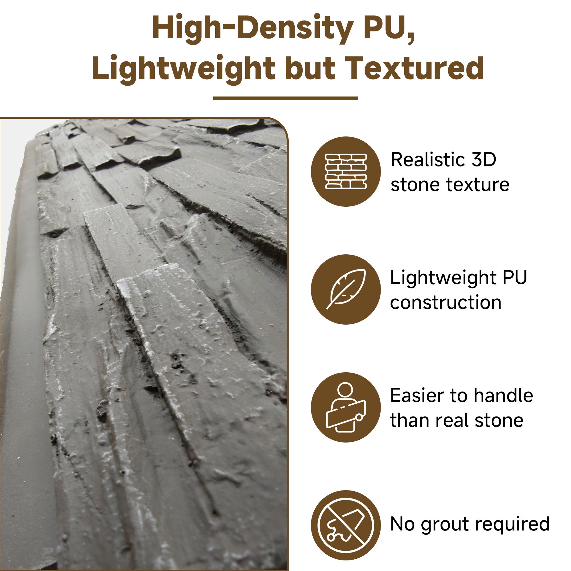 Faux Stone Wall Panels, 6-Pack Premium PU Stone Veneer for Indoor/Outdoor, 3D Artificial Rock Siding for Fireplace Surround & TV Accent Wall, English Brown Castle Stone, 45.67"x11.8"