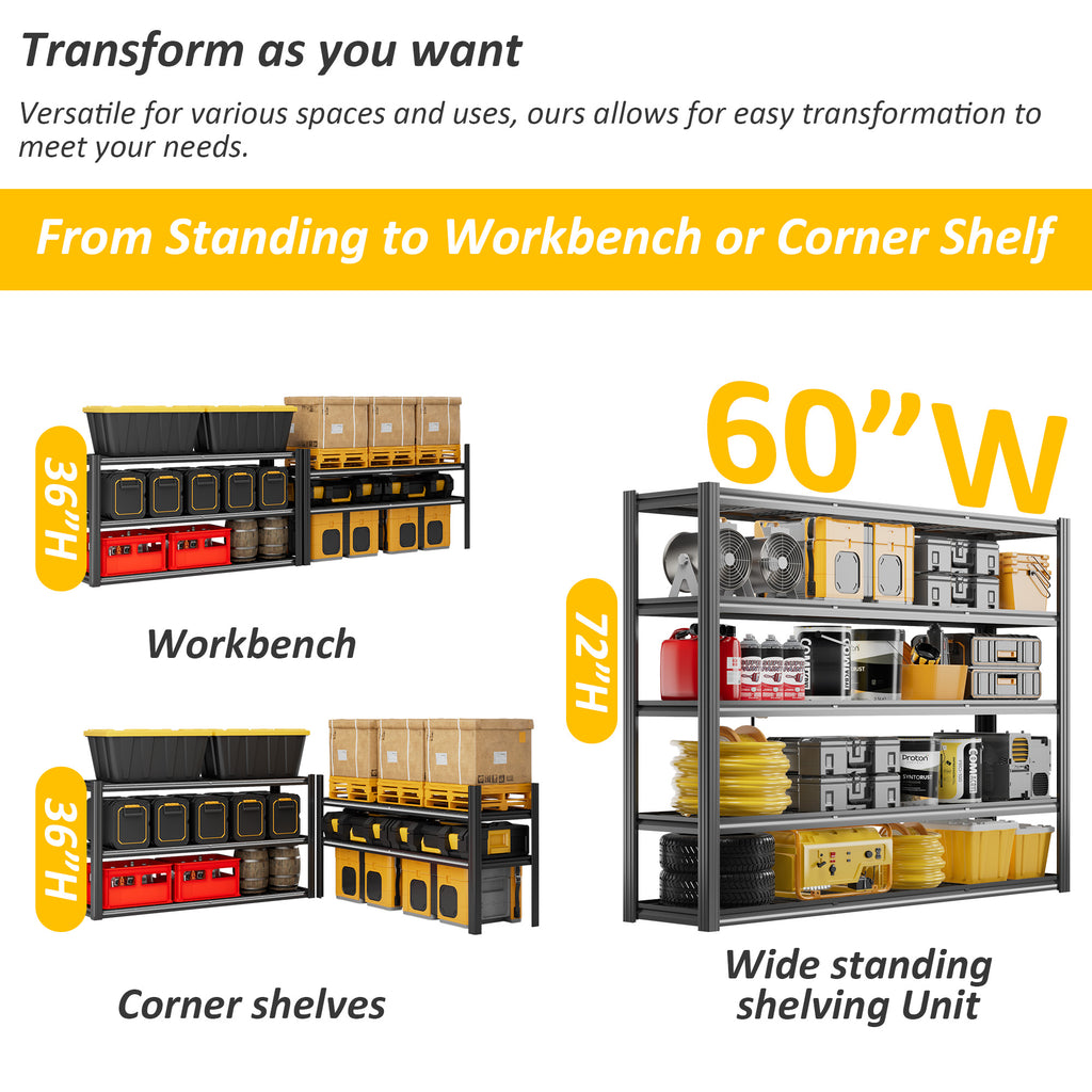 Heavy-Duty Garage Shelving 5-Tier Adjustable Metal Storage Rack 3000 lb Capacity Industrial Shelving for Garage Basement or Warehouse