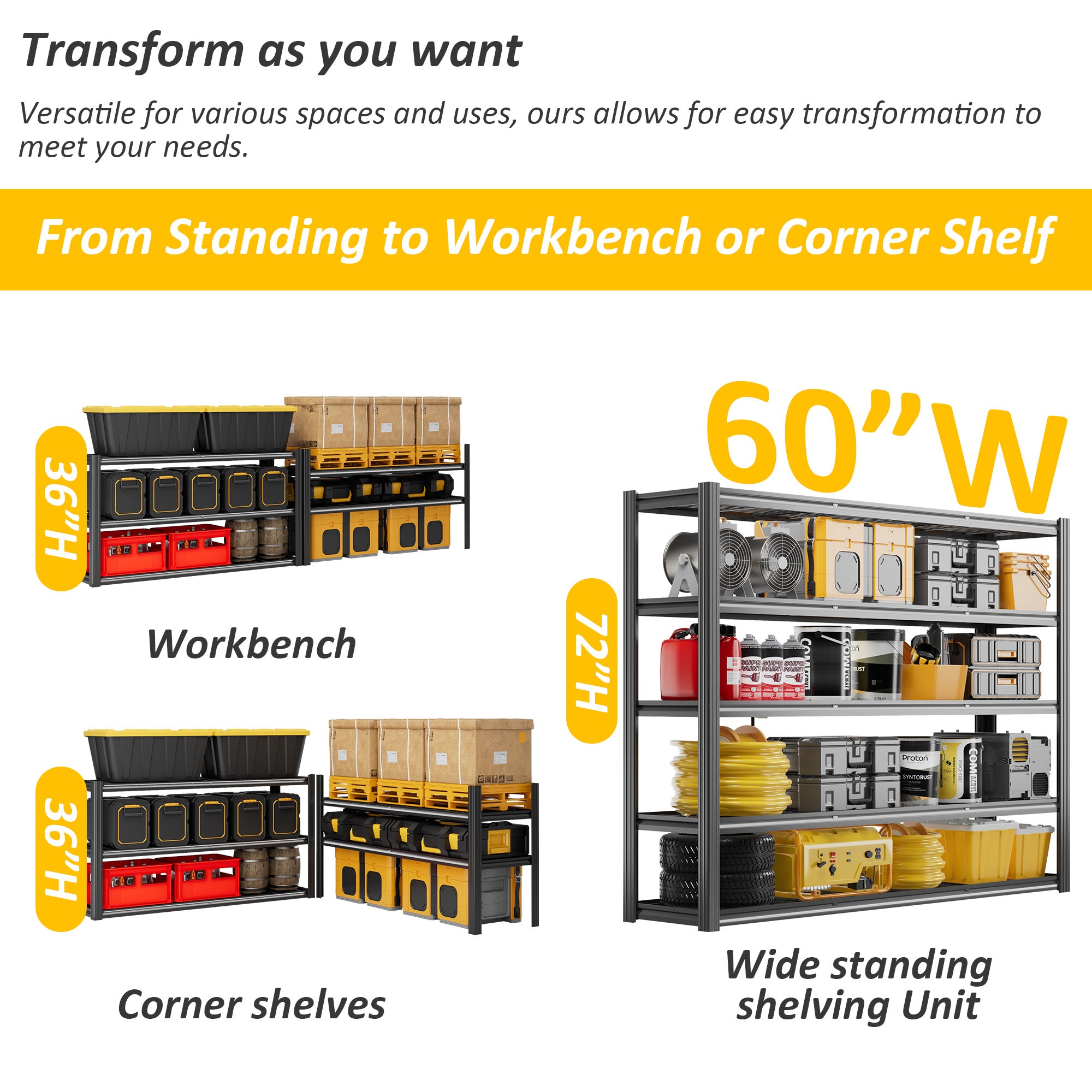 Heavy-Duty Garage Shelving 5-Tier Adjustable Metal Storage Rack 3000 lb Capacity Industrial Shelving for Garage Basement or Warehouse
