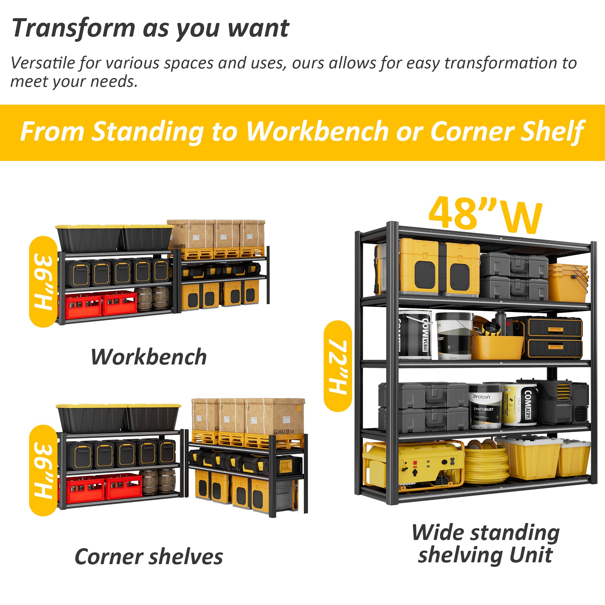 Heavy-Duty Garage Shelving 5-Tier Adjustable Metal Storage Rack 3000 lb Capacity Industrial Shelving for Garage Basement or Warehouse