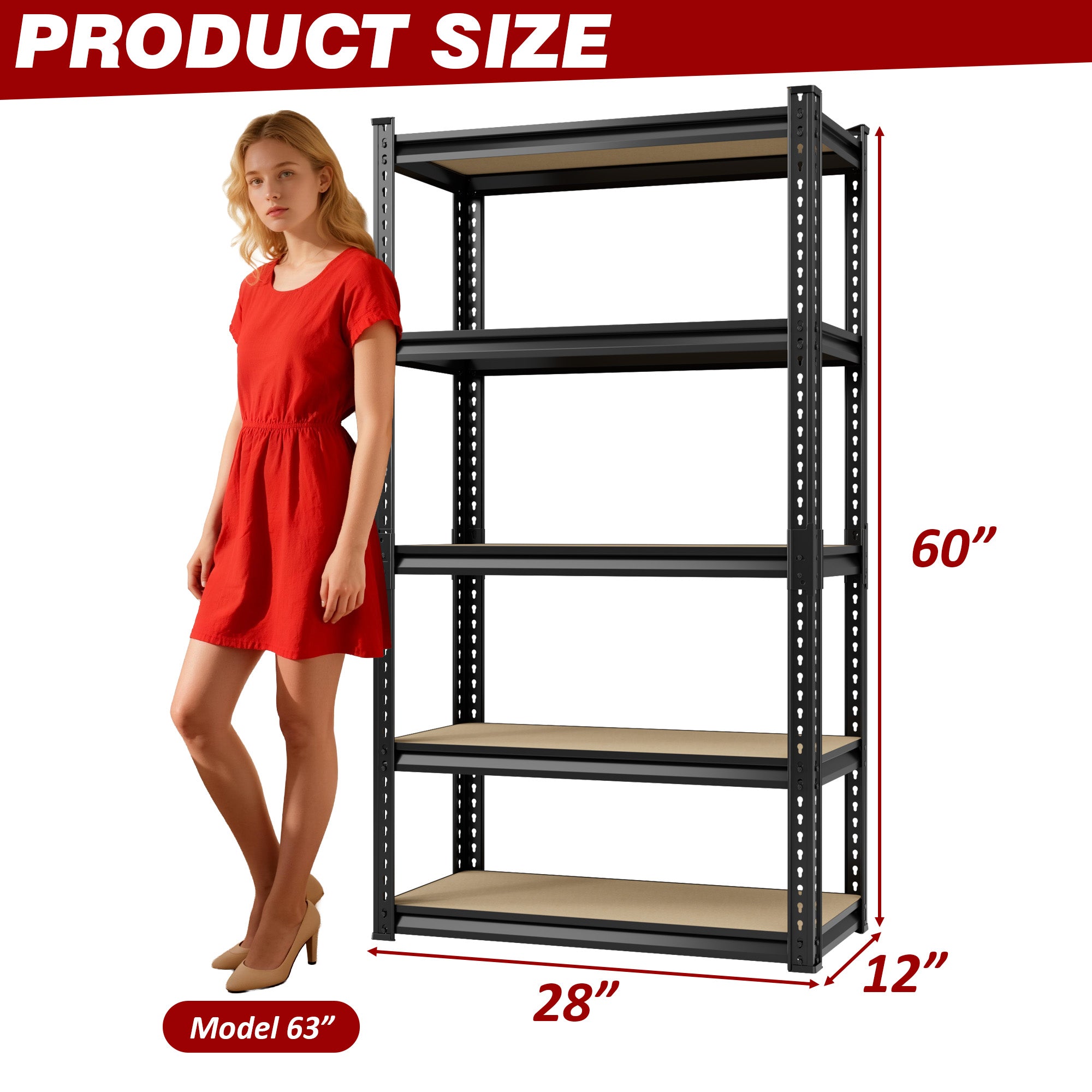 Heavy-Duty 5-Tier Metal Storage Shelves Adjustable Garage Shelving for Pantry Closet Kitchen Basement Black