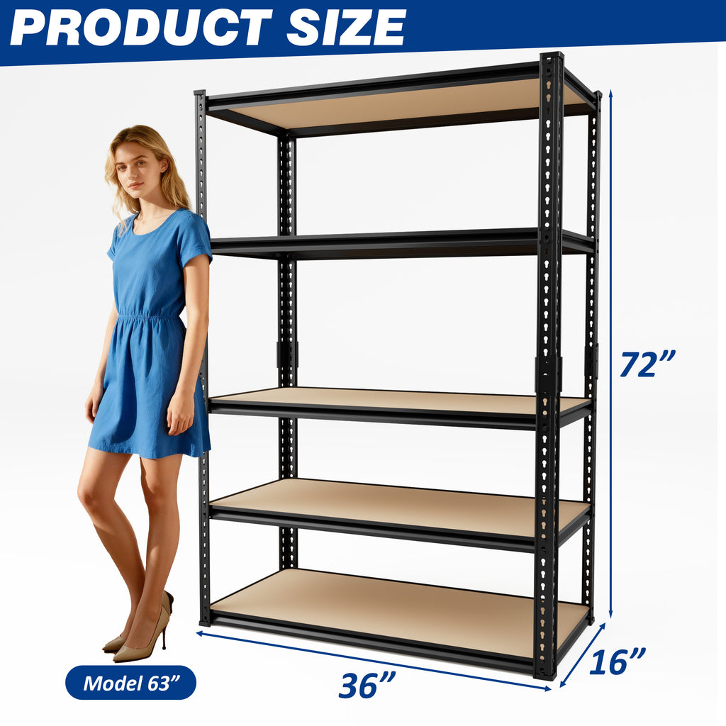 Heavy-Duty 5-Tier Metal Storage Shelves Adjustable Garage Shelving for Pantry Closet Kitchen Basement Black