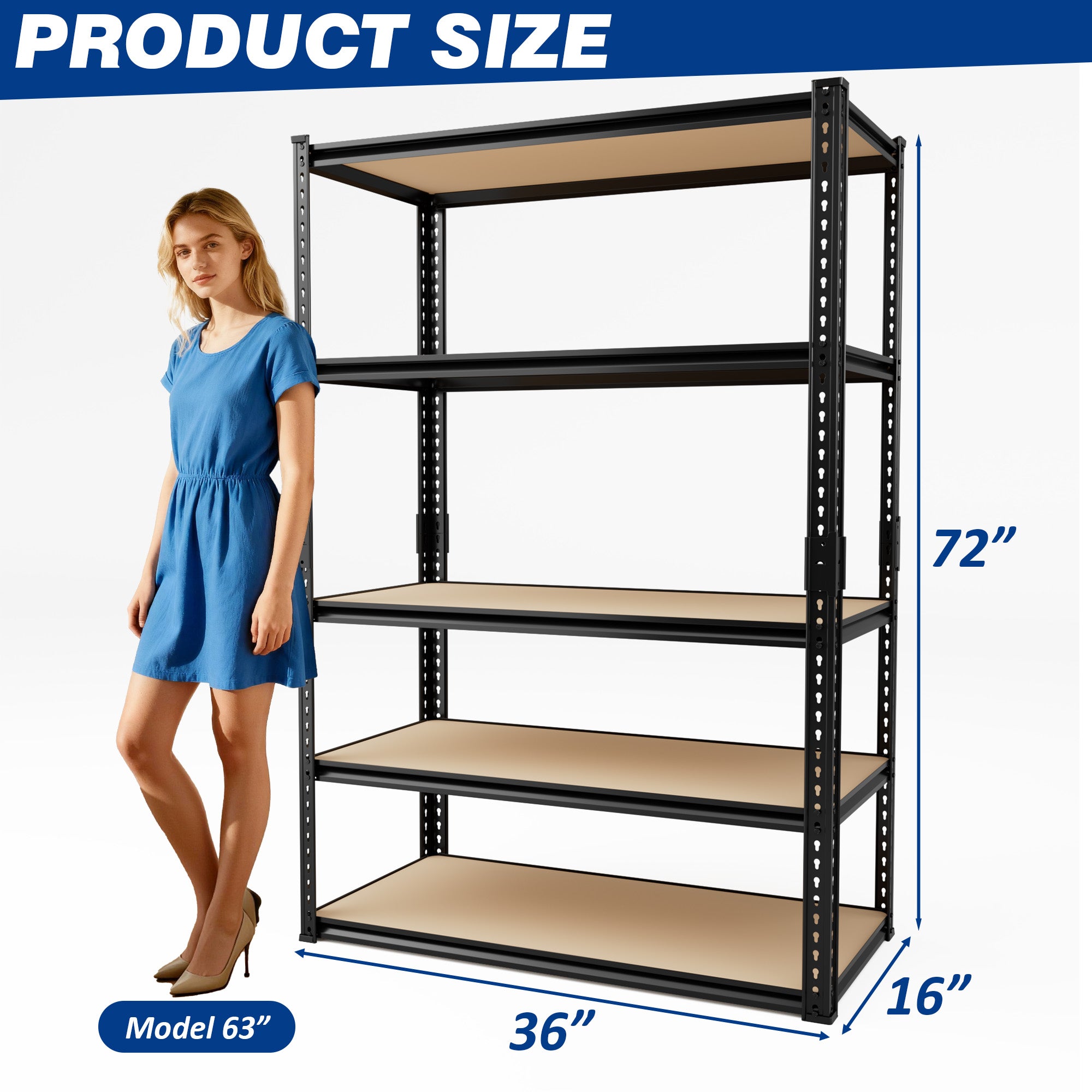 Heavy-Duty 5-Tier Metal Storage Shelves Adjustable Garage Shelving for Pantry Closet Kitchen Basement Black