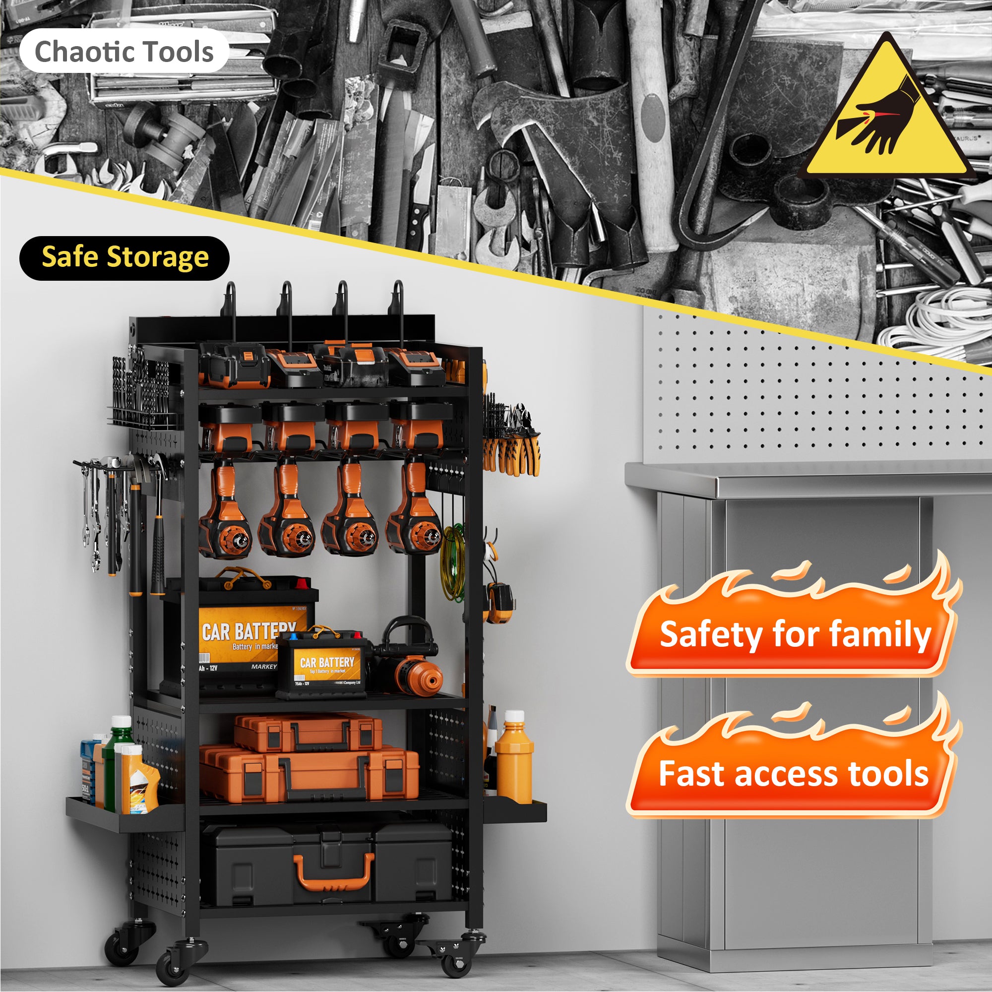 Power Tool Organizer Cart with Adjustable Storage, Garage Workshop Utility Cart for Mechanic, Birthday Gift Ideas for Men