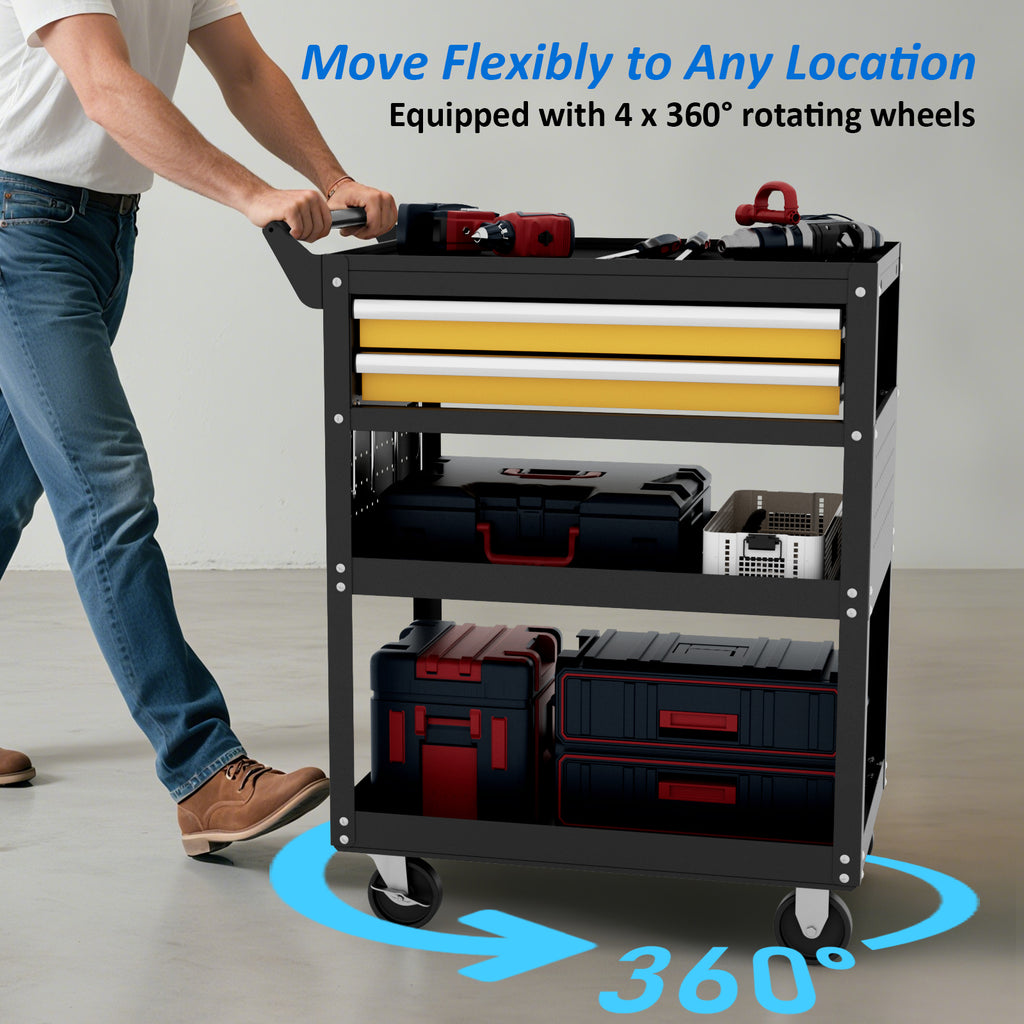 Heavy-Duty Rolling Tool Cart with Drawer & Pegboard, Mobile Garage Storage Organizer for Workshop