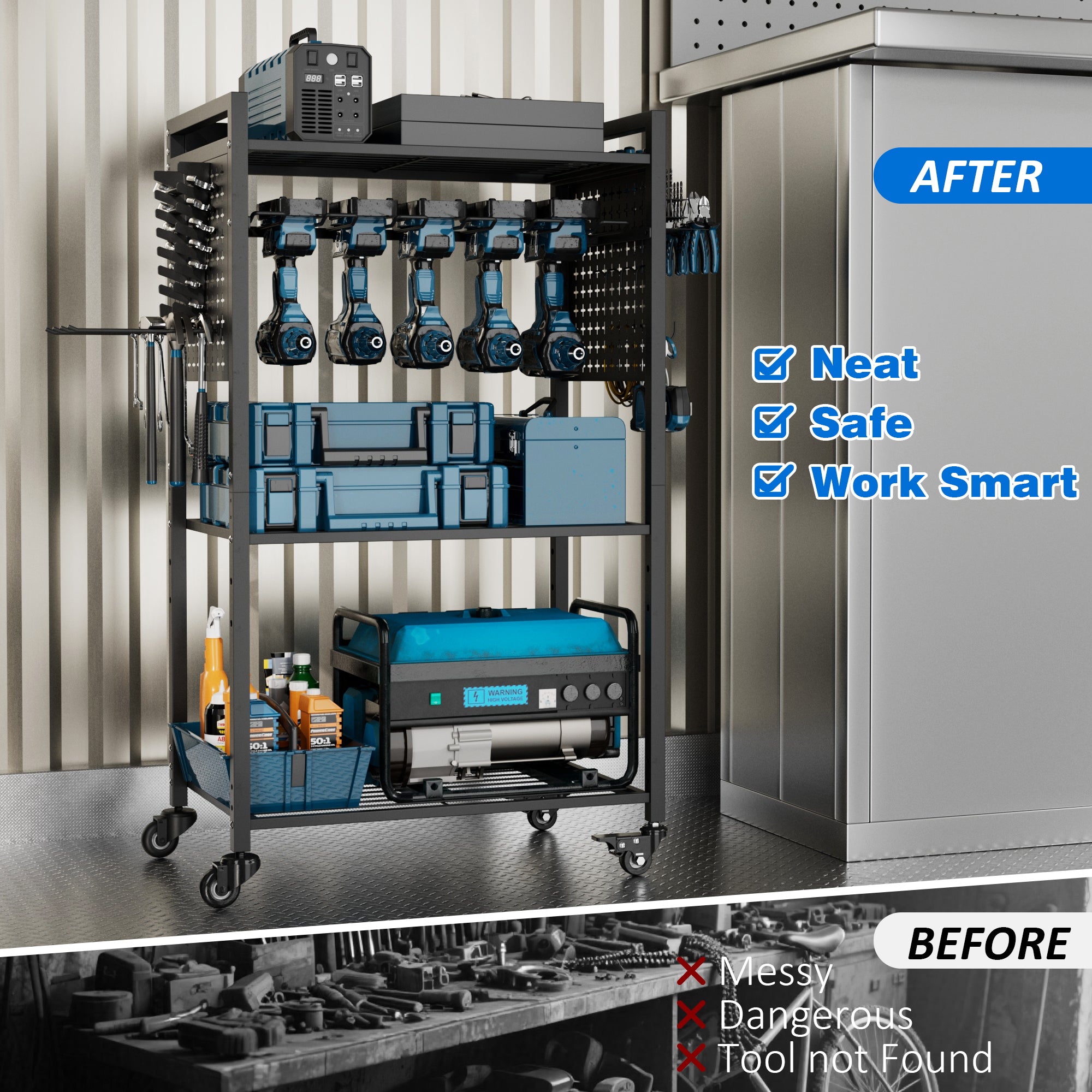 Large Power Tool Organizer Cart with Lockable Wheel, Gift for Men, Dad, Husband