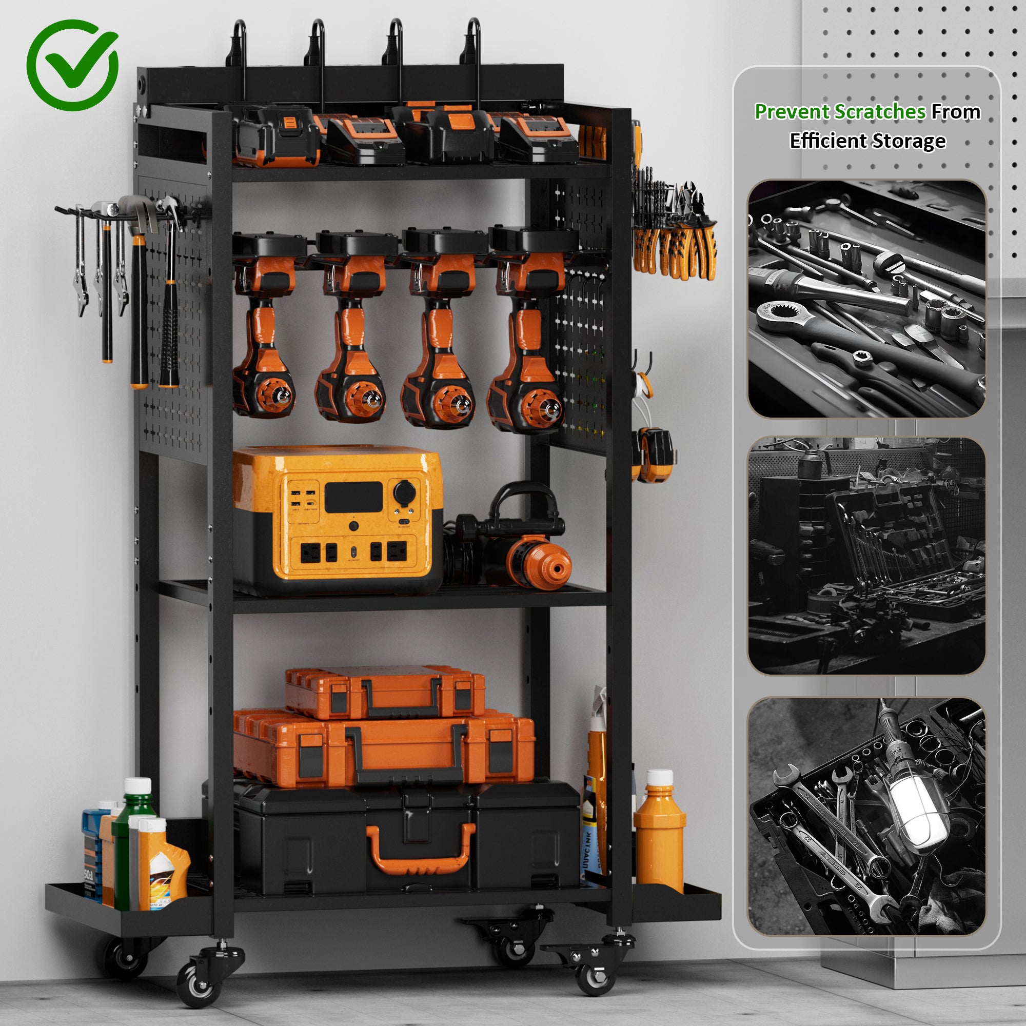 Power Tool Organizer Cart with Adjustable Storage, Garage Workshop Tool Box Cart