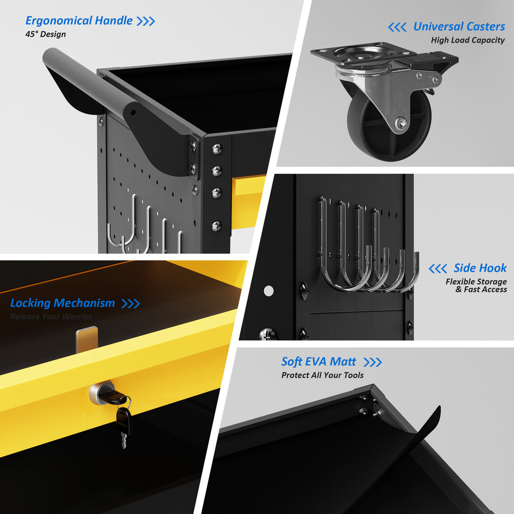 Heavy-Duty Rolling Tool Cart with Drawer & Pegboard, Mobile Garage Storage Organizer for Workshop