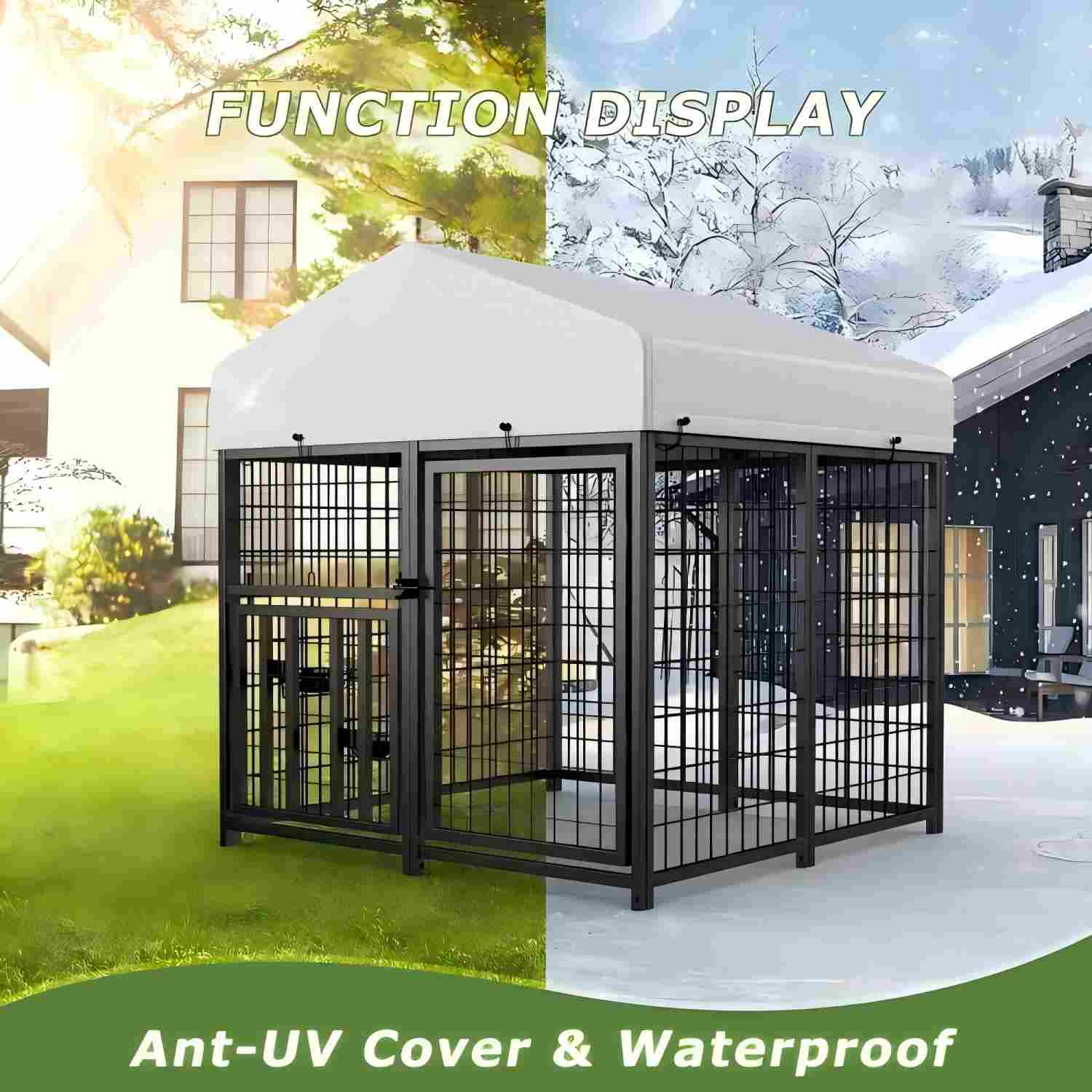 LUXYARD 4x4 ft Metal Chicken Coop Run with Side Hardware Cloth, Large Walk-in Outdoor Poultry Cage Heavy Duty Predator Proof Hen Duck Rabbit Farm Pen House, Waterproof Anti-UV Cover