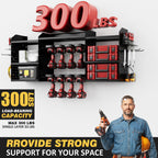 Power Tool Organizer Wall Mount with Charging Station 3-Tier Metal Garage Tool Storage Rack with 8-Outlet Power Strip