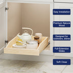 Pull Out Cabinet Organizer 13.5" W x 21" D, Soft Close Slide Out Wood Drawer Shelf for Kitchen Cabinets, Pull Out Cabinet Drawer for Base Cabinet, Pantry and Bathroom Storage, Bottom Mount