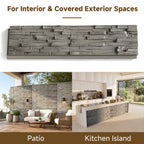 Faux Stone Wall Panels, 6-Pack Premium PU Stone Veneer for Indoor/Outdoor, 3D Artificial Rock Siding for Fireplace Surround & TV Accent Wall, English Brown Castle Stone, 45.67"x11.8"