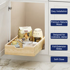 Pull Out Cabinet Organizer, 13.5 in W x 21 in D Solid Wood Slide Out Drawer, Soft Close Sliding Shelf, Bottom or Side Mount for Kitchen Pantry Bathroom, Fits 14.5 in Cabinet Opening