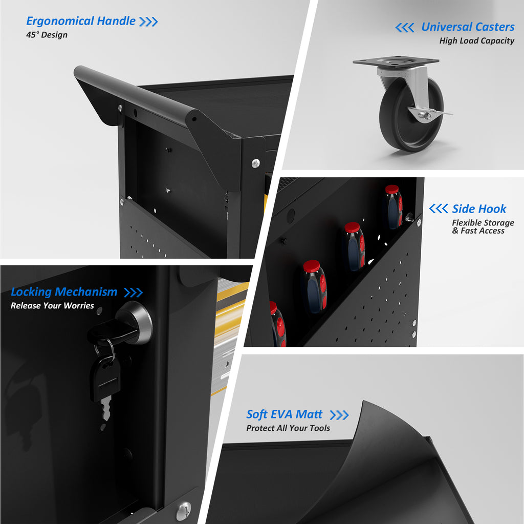 Heavy-Duty Rolling Tool Cart with Drawer & Pegboard, Mobile Garage Storage Organizer for Workshop