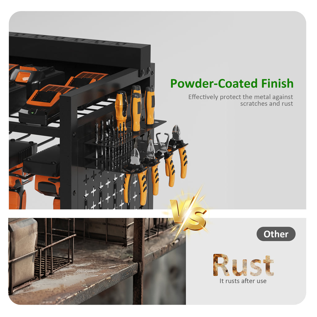 Power Tool Organizer Cart with Adjustable Storage, Garage Workshop Tool Box Cart