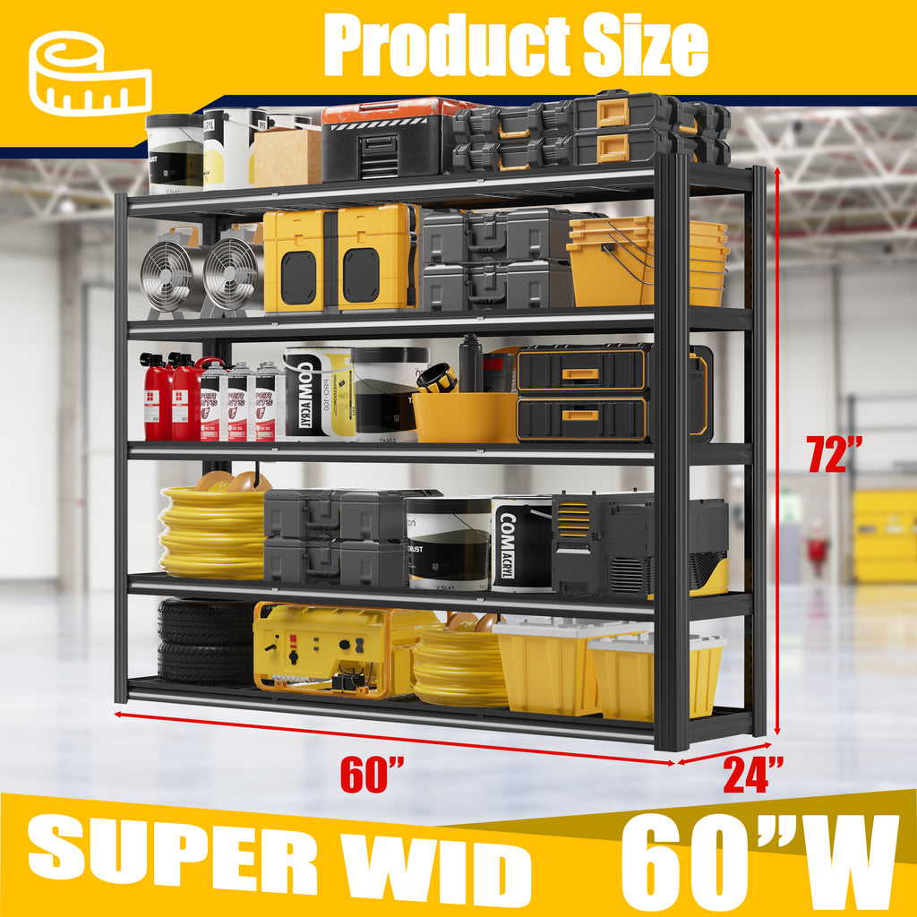 Heavy-Duty Garage Shelving 5-Tier Adjustable Metal Storage Rack 3000 lb Capacity Industrial Shelving for Garage Basement or Warehouse