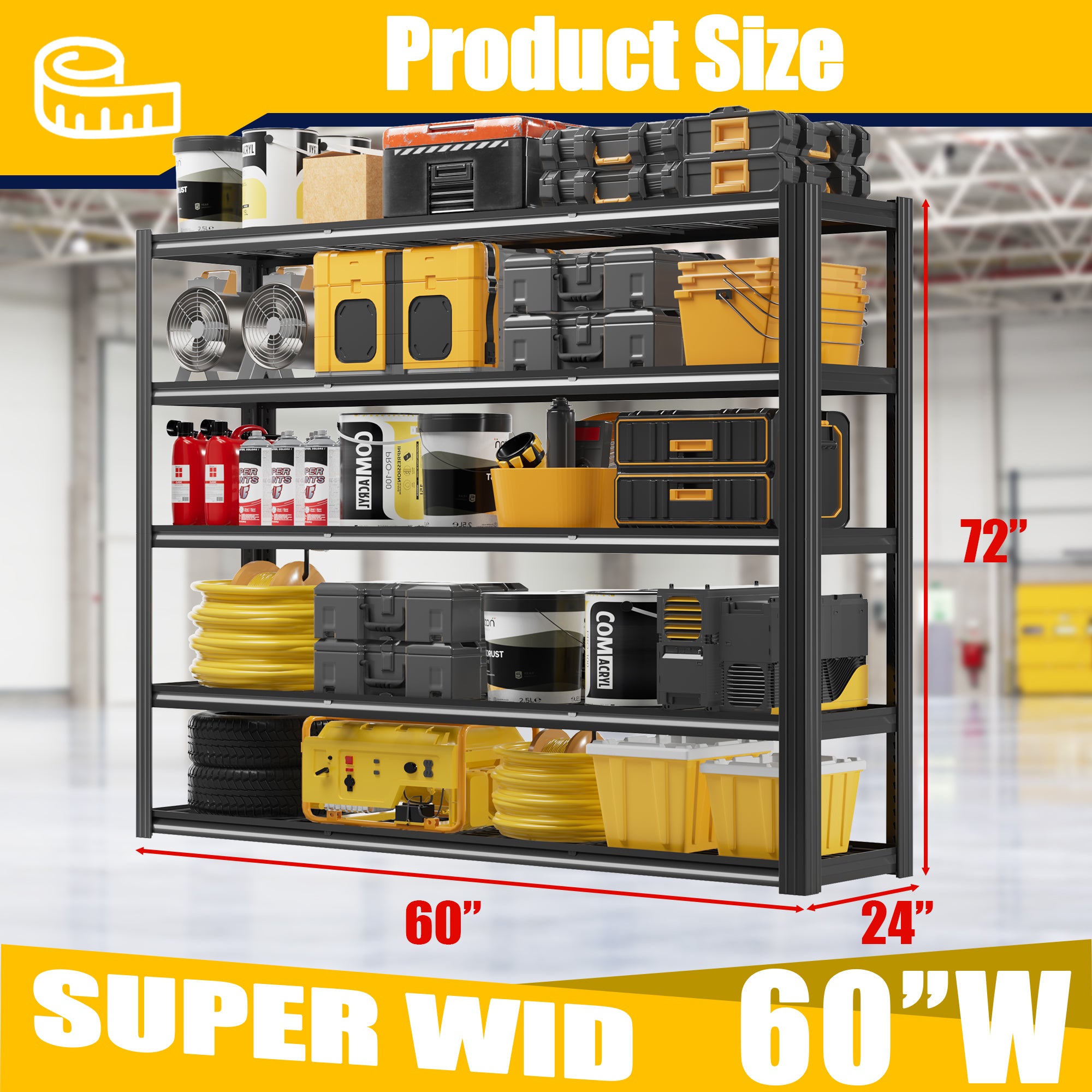 Heavy-Duty Garage Shelving 5-Tier Adjustable Metal Storage Rack 3000 lb Capacity Industrial Shelving for Garage Basement or Warehouse