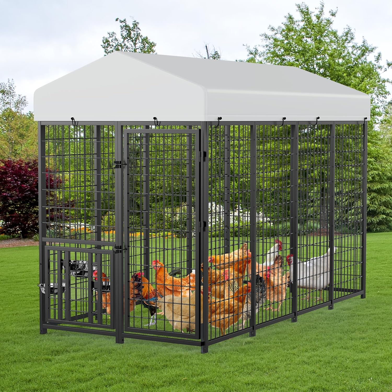 LUXYARD 4x4 ft Metal Chicken Coop Run with Side Hardware Cloth, Large Walk-in Outdoor Poultry Cage Heavy Duty Predator Proof Hen Duck Rabbit Farm Pen House, Waterproof Anti-UV Cover