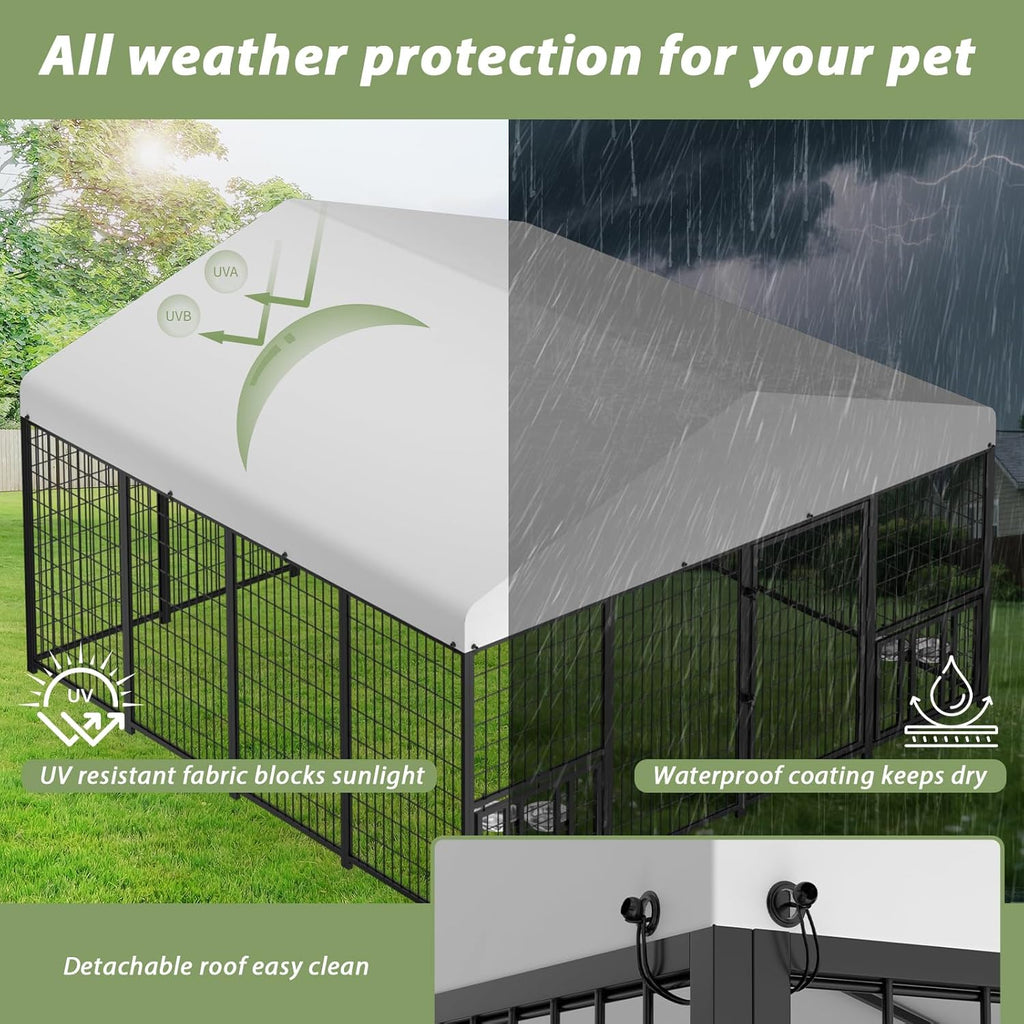 LUXYARD Outdoor Dog Kennel with Rotating Feeding Door, Stainless Bowls and Upgraded Polyester Roof