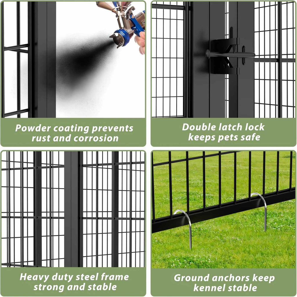 LUXYARD Outdoor Dog Kennel with Rotating Feeding Door, Stainless Bowls and Upgraded Polyester Roof