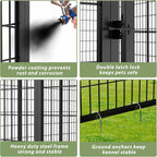 LUXYARD Outdoor Dog Kennel with Rotating Feeding Door, Stainless Bowls and Upgraded Polyester Roof