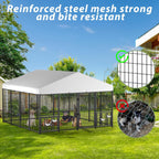 LUXYARD Outdoor Dog Kennel with Rotating Feeding Door, Stainless Bowls and Upgraded Polyester Roof