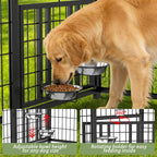 LUXYARD Outdoor Dog Kennel with Rotating Feeding Door, Stainless Bowls and Upgraded Polyester Roof