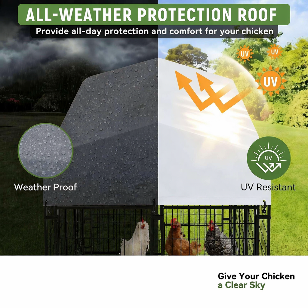 LUXYARD 4x4 ft Metal Chicken Coop Run with Side Hardware Cloth, Large Walk-in Outdoor Poultry Cage Heavy Duty Predator Proof Hen Duck Rabbit Farm Pen House, Waterproof Anti-UV Cover