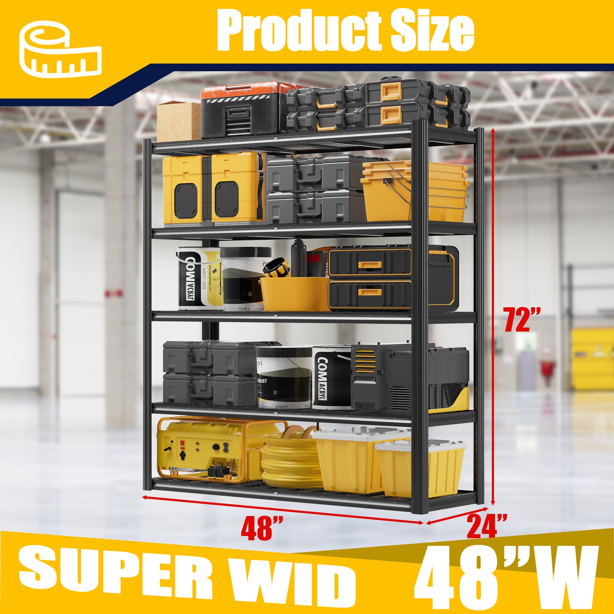 Heavy-Duty Garage Shelving 5-Tier Adjustable Metal Storage Rack 3000 lb Capacity Industrial Shelving for Garage Basement or Warehouse