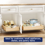 Pull Out Cabinet Organizer, 13.5 in W x 21 in D Solid Wood Slide Out Drawer, Soft Close Sliding Shelf, Bottom or Side Mount for Kitchen Pantry Bathroom, Fits 14.5 in Cabinet Opening