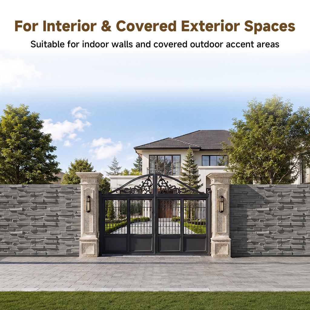 Faux Stone Wall Panels, 6-Pack Premium PU Stone Veneer for Indoor/Outdoor, 3D Artificial Rock Siding for Fireplace Surround & TV Accent Wall, English Brown Castle Stone, 45.67"x11.8"
