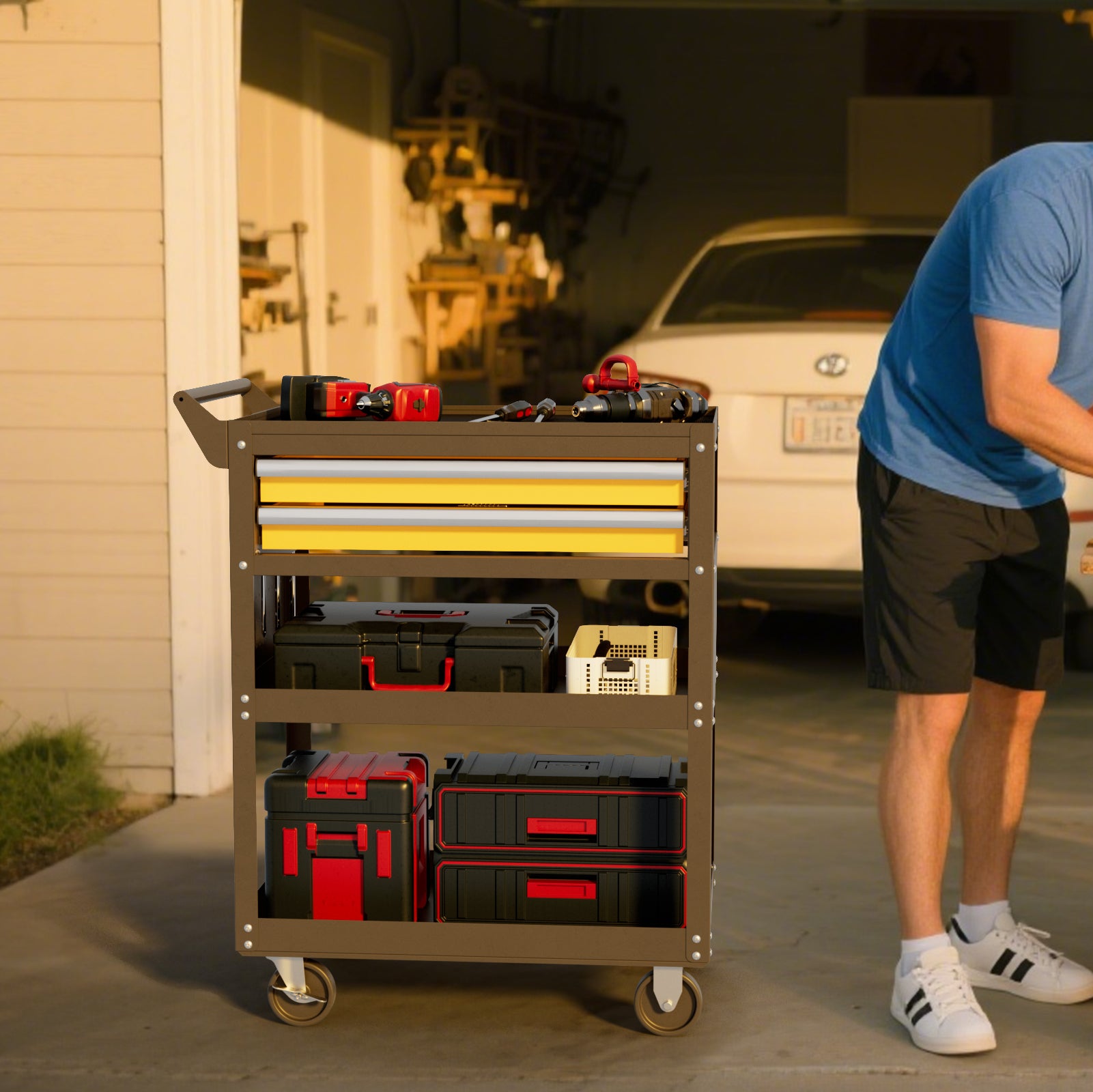Heavy-Duty Rolling Tool Cart with Drawer & Pegboard, Mobile Garage Storage Organizer for Workshop