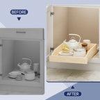 Pull Out Cabinet Organizer 13.5" W x 21" D, Soft Close Slide Out Wood Drawer Shelf for Kitchen Cabinets, Pull Out Cabinet Drawer for Base Cabinet, Pantry and Bathroom Storage, Bottom Mount