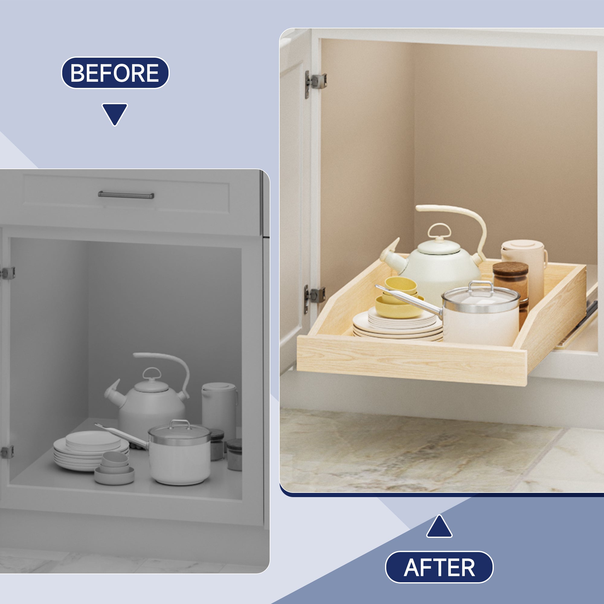 Pull Out Cabinet Organizer 13.5" W x 21" D, Soft Close Slide Out Wood Drawer Shelf for Kitchen Cabinets, Pull Out Cabinet Drawer for Base Cabinet, Pantry and Bathroom Storage, Bottom Mount