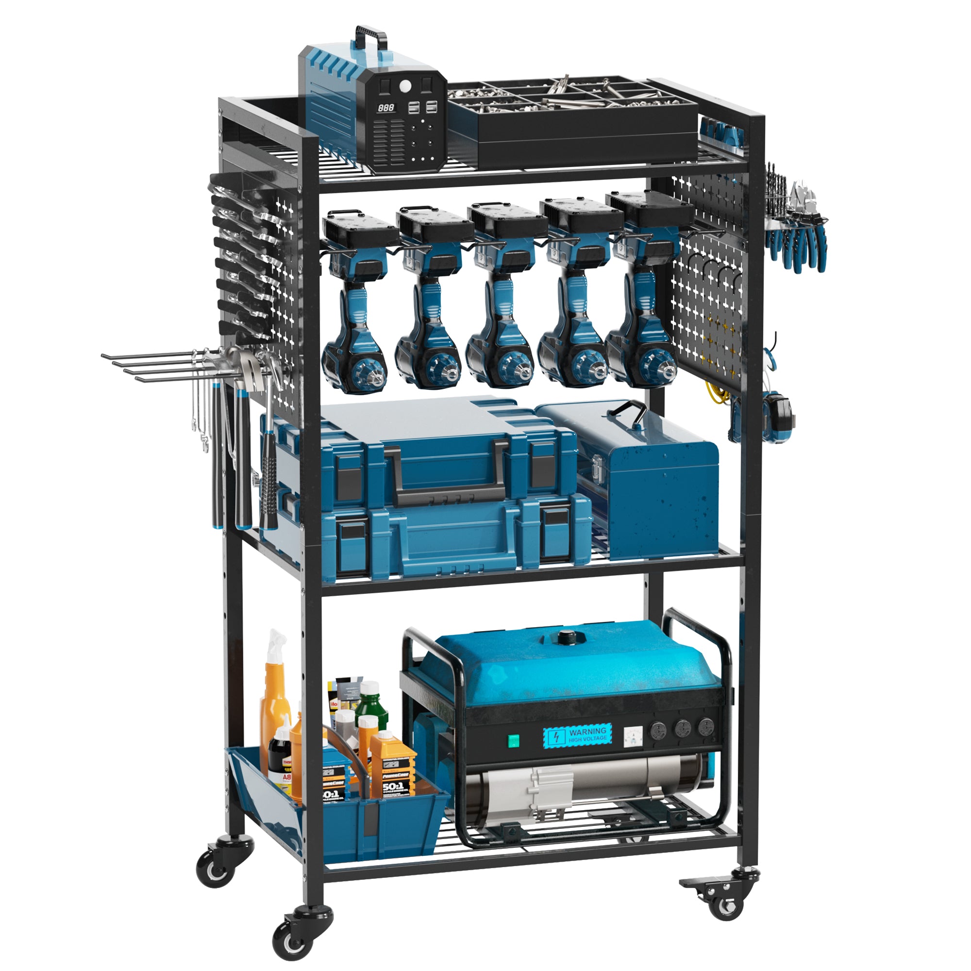 Large Power Tool Organizer Cart with Lockable Wheel, Gift for Men, Dad, Husband