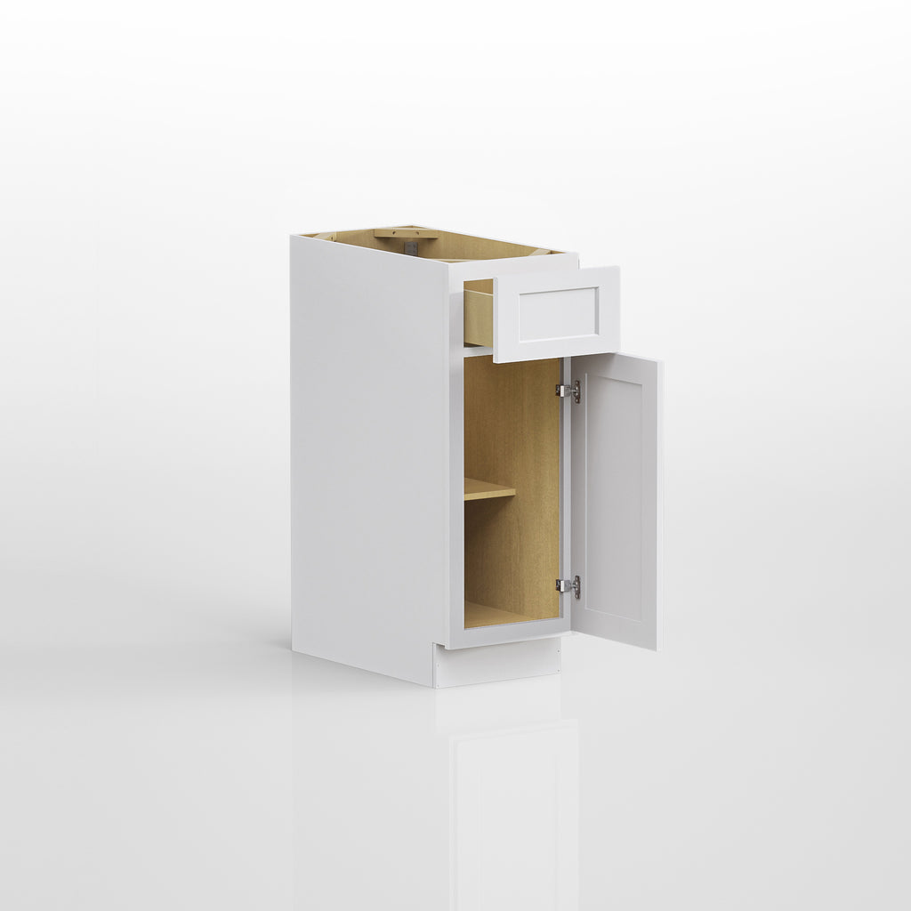 Kitchen Base Cabinets with 1-Drawer and Adjustable Shelf in Shaker White