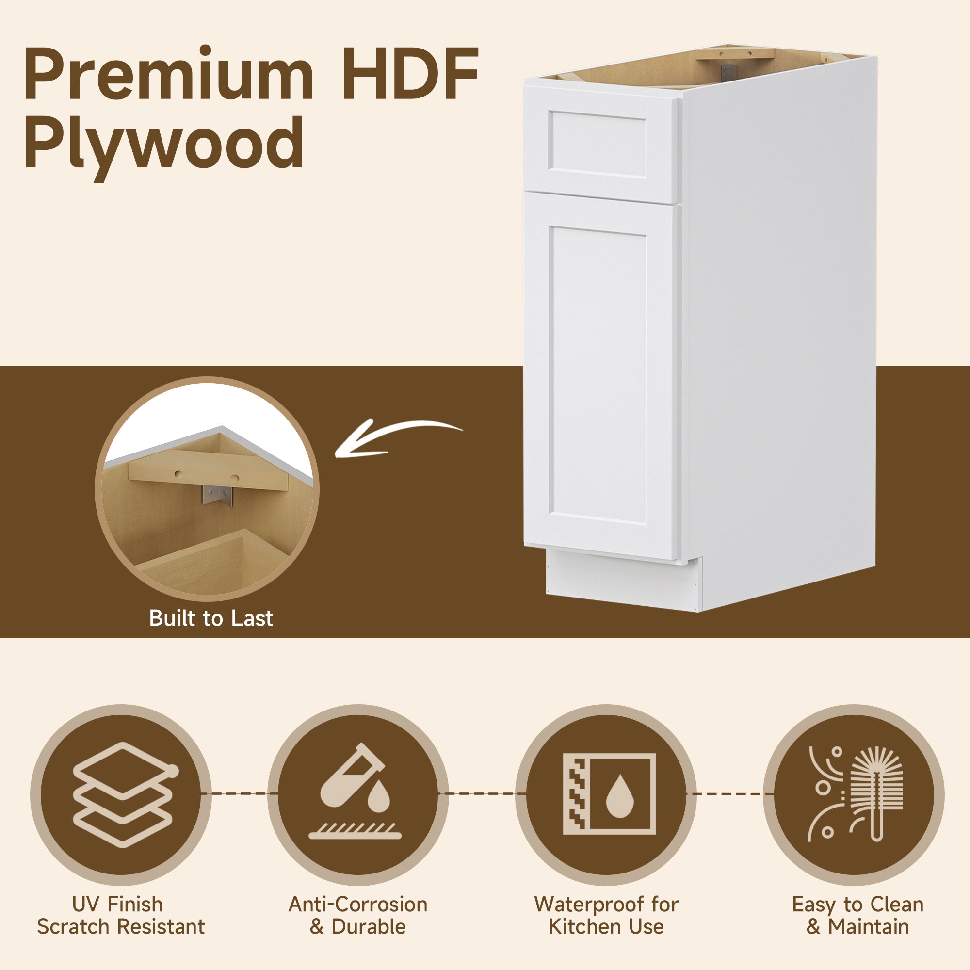 Kitchen Base Cabinets with 1-Drawer and Adjustable Shelf in Shaker White