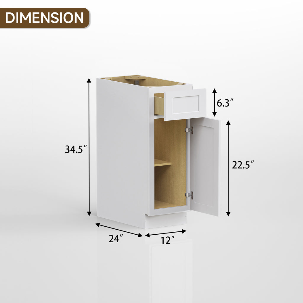 Kitchen Base Cabinets with 1-Drawer and Adjustable Shelf in Shaker White