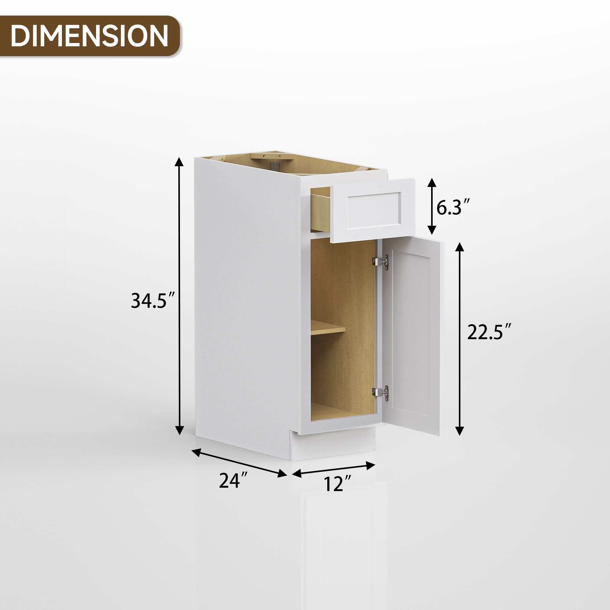 Kitchen Base Cabinets with 1-Drawer and Adjustable Shelf in Shaker White