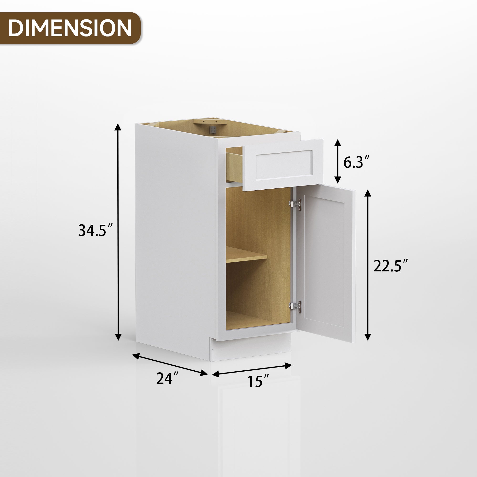 Kitchen Base Cabinets with 1-Drawer and Adjustable Shelf in Shaker White