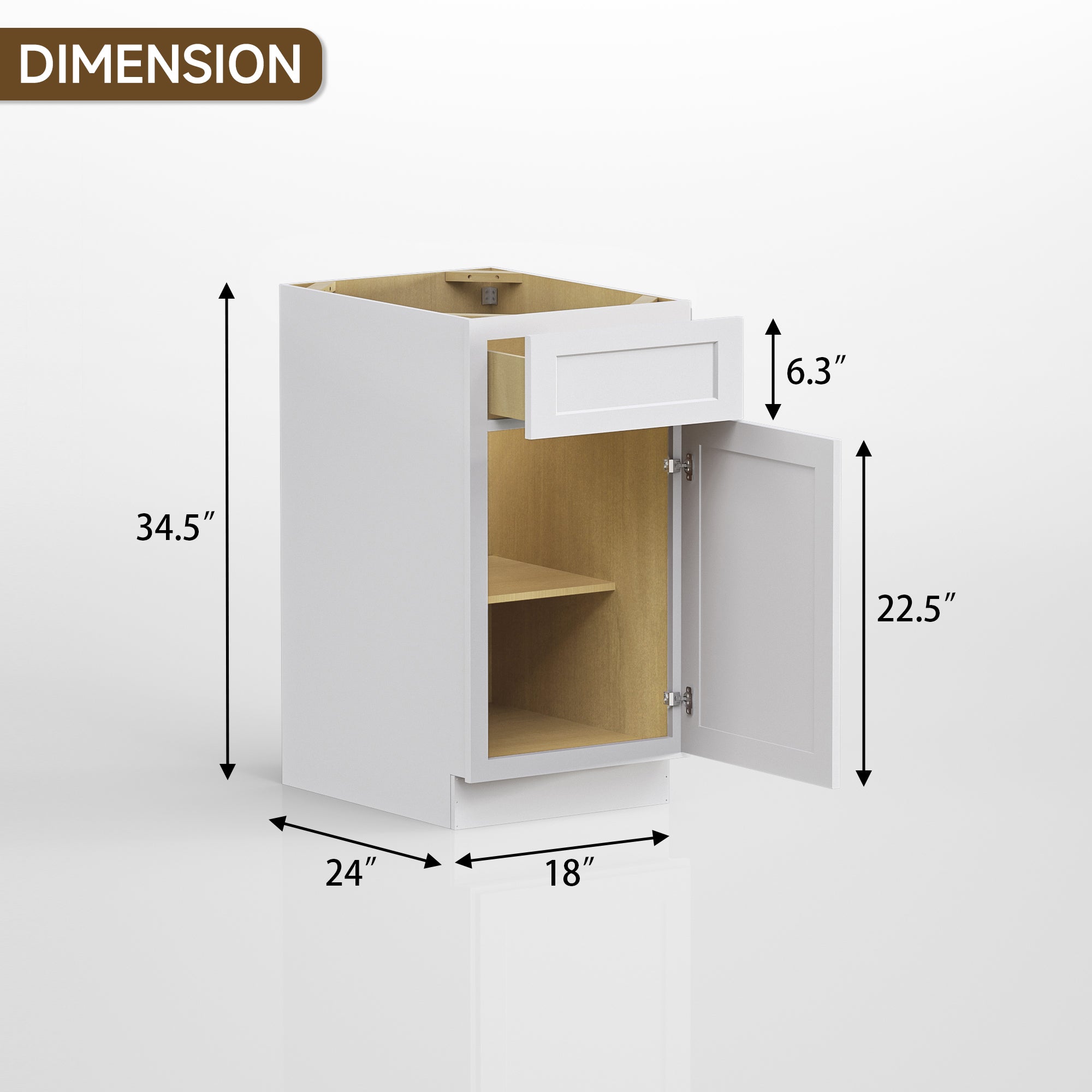 Kitchen Base Cabinets with 1-Drawer and Adjustable Shelf in Shaker White