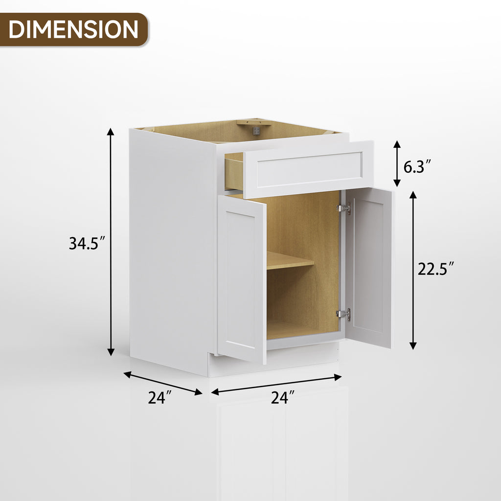 Kitchen Base Cabinets with 1-Drawer and Adjustable Shelf in Shaker White