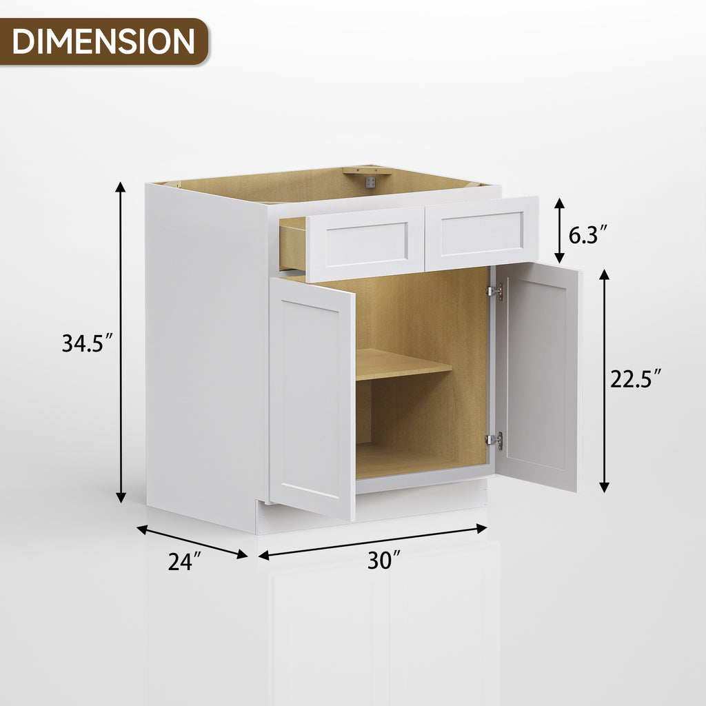 Kitchen Base Cabinets with 1-Drawer and Adjustable Shelf in Shaker White