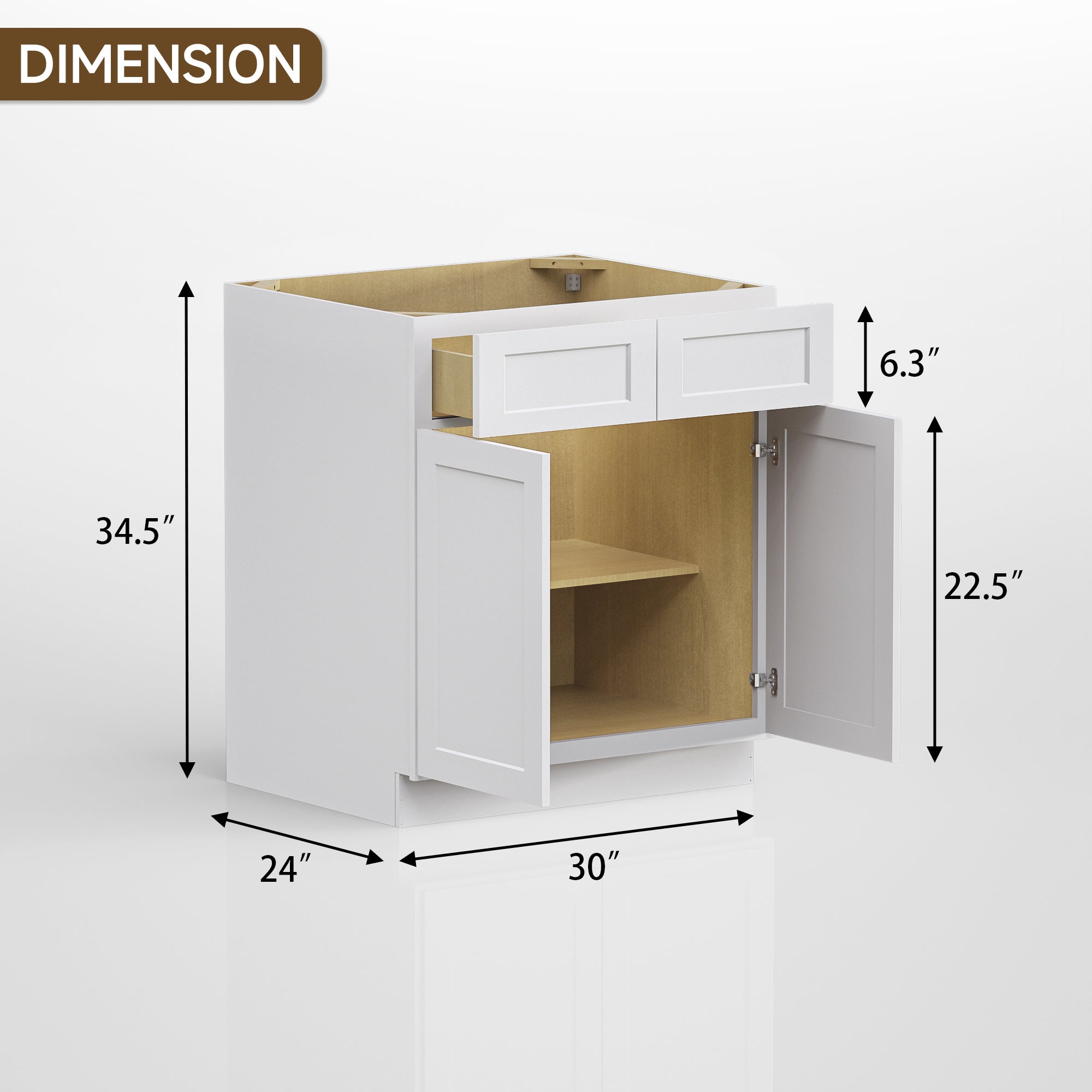 Kitchen Base Cabinets with 1-Drawer and Adjustable Shelf in Shaker White