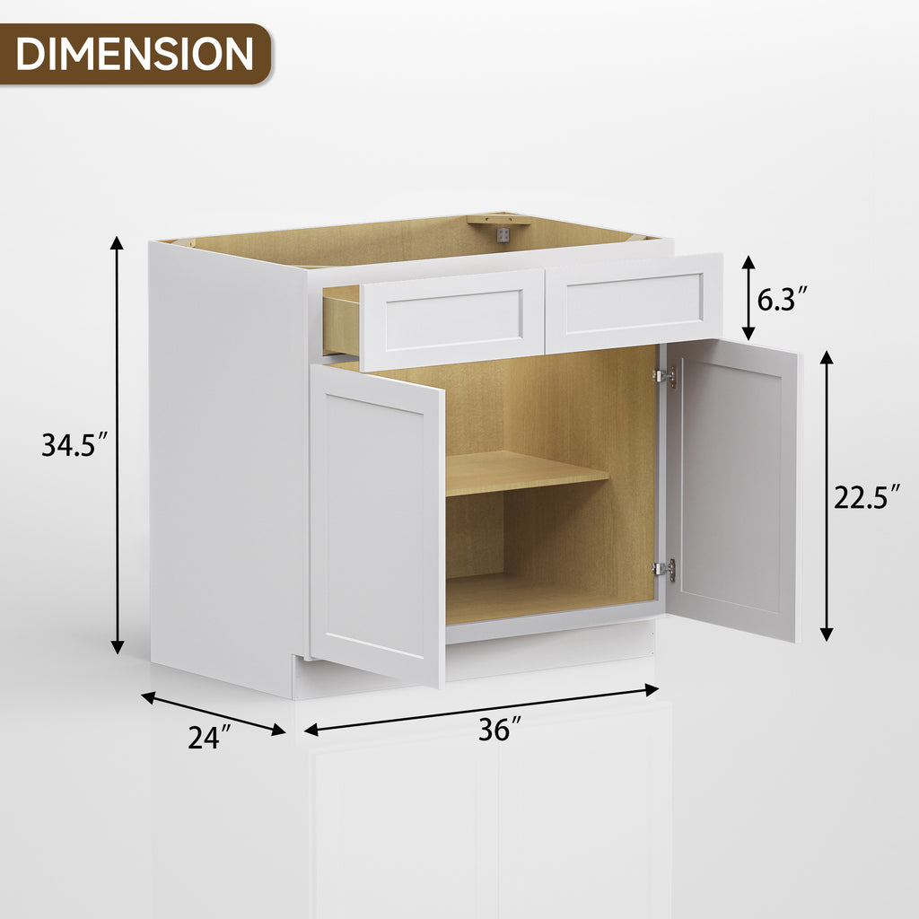 Kitchen Base Cabinets with 1-Drawer and Adjustable Shelf in Shaker White