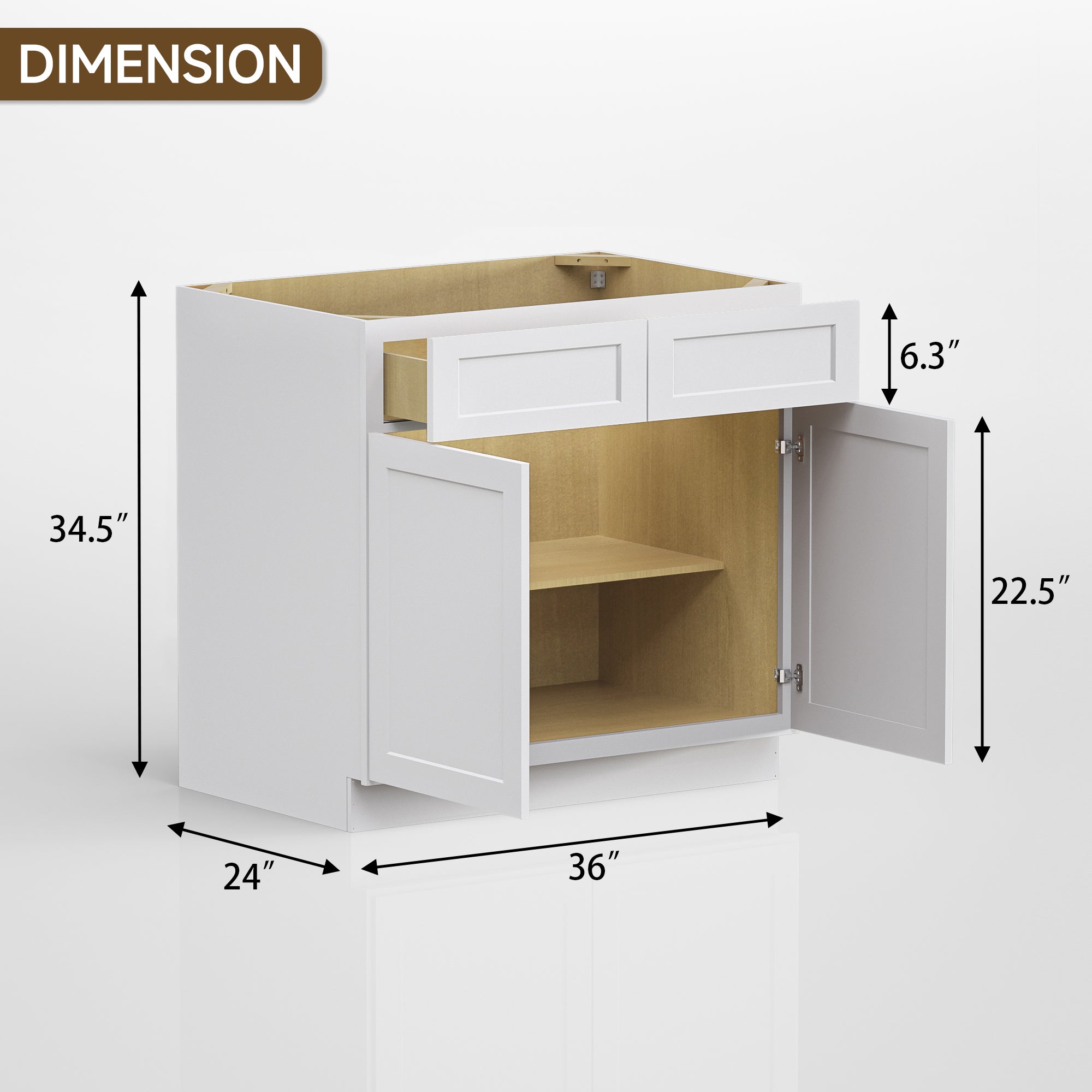 Kitchen Base Cabinets with 1-Drawer and Adjustable Shelf in Shaker White