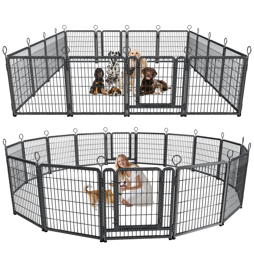 Dog Playpen Outdoor Extra Wide 16 Piece Panels Heavy Duty Dog Fence 40Inch Height Anti Rust with Doors Portable for RV Camping Yard Total 37FT 111Sq ft Snowy Black