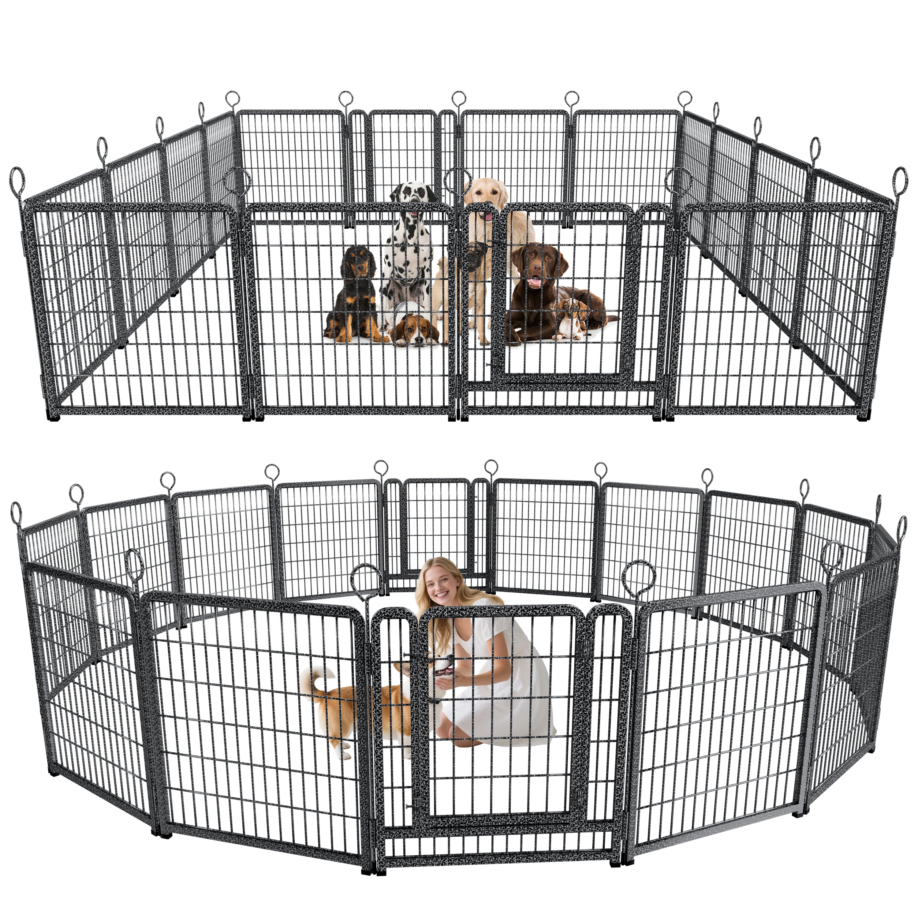 Dog Playpen Outdoor Extra Wide 16 Piece Panels Heavy Duty Dog Fence 40Inch Height Anti Rust with Doors Portable for RV Camping Yard Total 37FT 111Sq ft Snowy Black