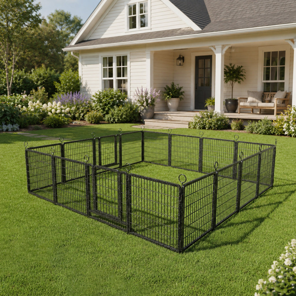 Dog Playpen Outdoor Extra Wide 16 Piece Panels Heavy Duty Dog Fence 40Inch Height Anti Rust with Doors Portable for RV Camping Yard Total 37FT 111Sq ft Snowy Black